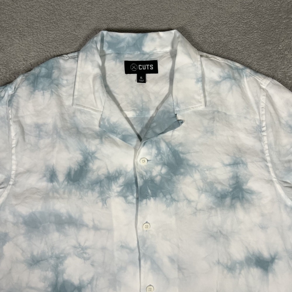 Cuts Clothing Shirt Men XL Blue White Tie Dye Camp Collar Hyperloop Rayon - Picture 3 of 13